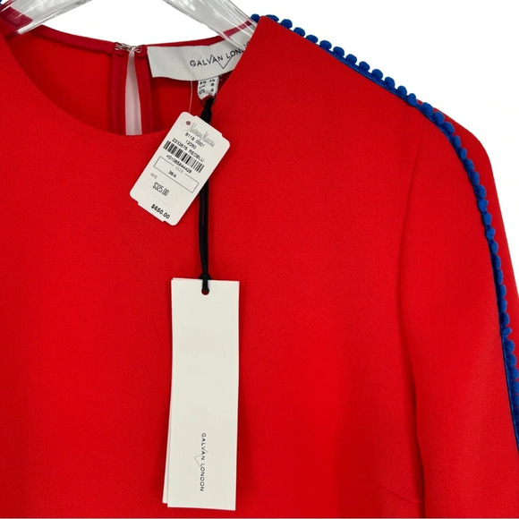 Galvan London NWT Misti Long Sleeve Crepe Pom Pom Blouse 4 Red Cobalt - Picture 4 of 9